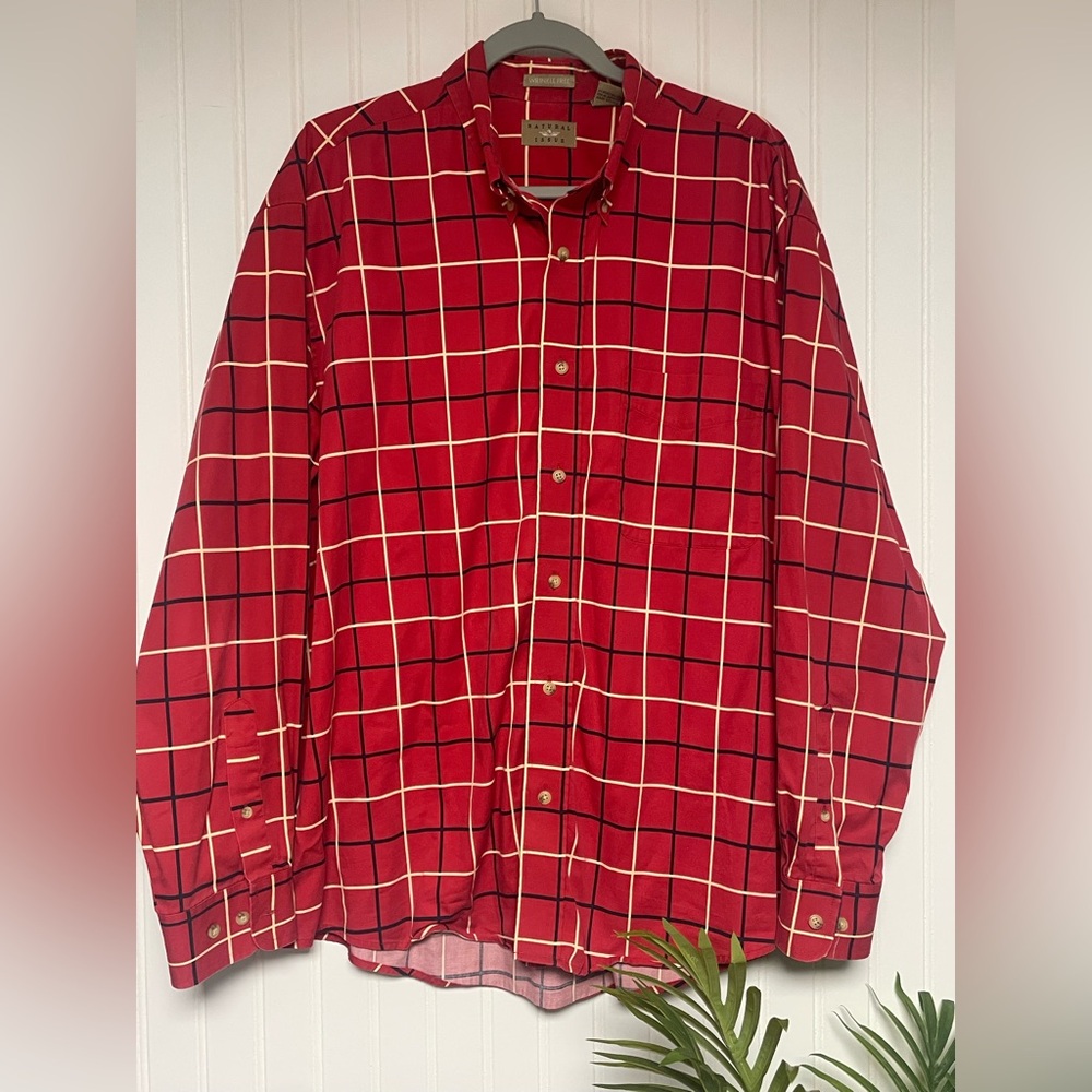 Natural Issue‎ Red Window Pane Red Plaid Shirt Mens XL
